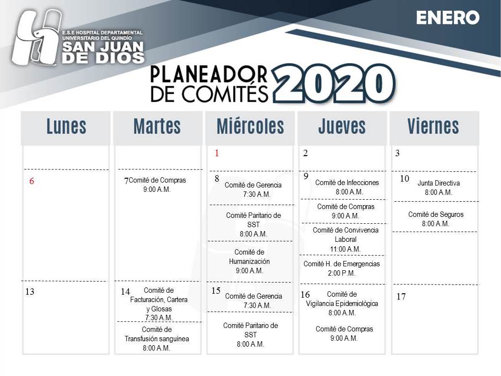 Calendario de actividades institucionales